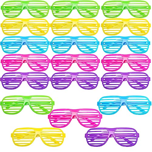 CiviLight 20 Pairs Shutter Shades Glasses Neon Slotted Sunglasses 80s Accessories Eyewear Props