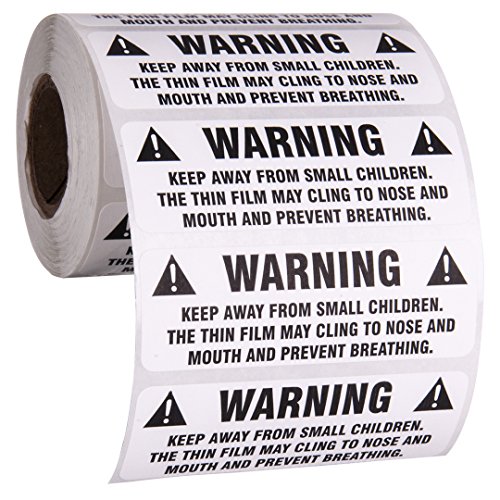 Suffocation Warning Stickers for Shipping and Packing - 3' X 1', Provided 500 Labels Per Roll, FBA Approved and BPA Free by Kenco (2 Pack)