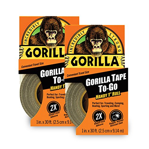 Gorilla Tape, Mini Duct Tape to-Go, 1' x 10 yd Travel Size, Black, (Pack of 2)