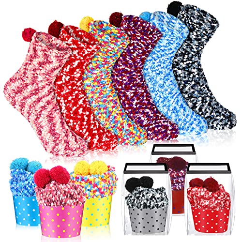 Hicarer 6 Pairs Cupcake Socks Gifts DIY Fuzzy Fluffy Socks for Women Warm Winter Socks for Women Girl Valentine Gifts (Assorted Colors)