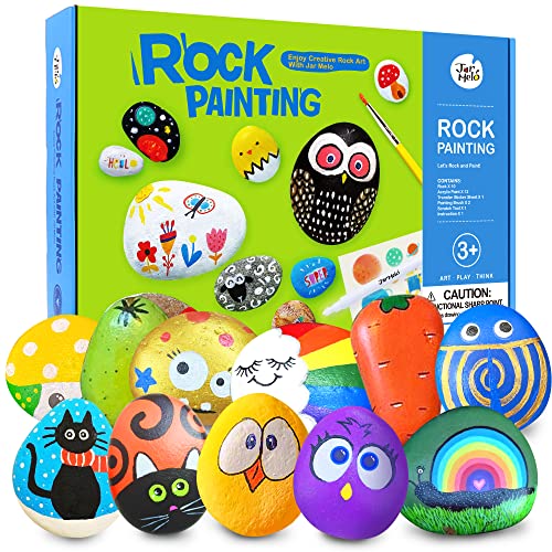 Jar Melo Rock Painting Kits for Kids, Hide & Seek Rock Kits, Arts & Crafts Kits for Kids Age 6-12, Best Gift Art Set, Waterproof Paints