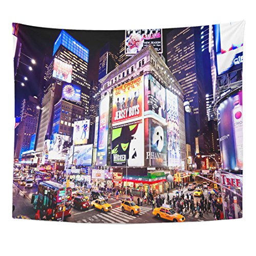 Emvency Tapestry City January 6 Illuminated Facades of Theaters 2011 in Times Night Street Musical Sign Posters Theatre Home Decor Wall Hanging for Living Room Bedroom Dorm 5x60 Inches