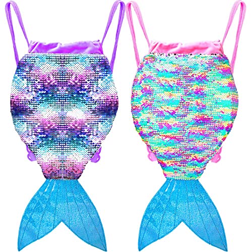 gxtvo 2PCS Mermaid Bag, Girls Drawstring Backpack, Kids gift Reversible Sequin Flip Color Change