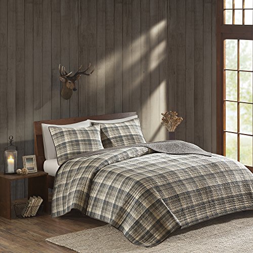 Woolrich Reversible Quilt Cabin Lifestyle Design - All Season, Breathable Coverlet Bedspread Bedding Set, Matching Shams, Oversized Full/Queen, Tasha Plaid Tan/Brown 3 Piece