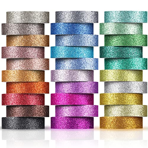 Eaasty 30 Rolls 66 Yards Long 0.4 Inch Wide Glitter Washi Tape 30 Colors Colored Masking Tape Decorative Tape Adhesive Craft Tape for DIY Art Scrapbooking Journaling Crafting Gift Wrapping Supplies