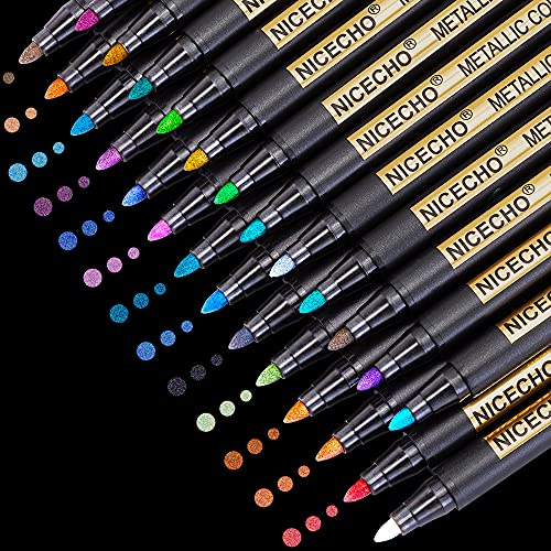 Nicecho Metallic Markers Pens, 26 Colors Medium Tip Metallic Markers for Black paper, Card Making, Easter Egg, Rock Painting, Scrapbook Crafts, DIY Photo Album