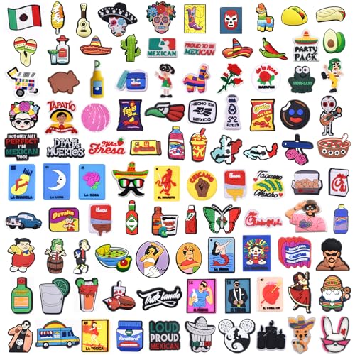 FAN ONUO 100Pcs Mexican Shoe Charms for Clog Sandals, Mexico Themed Charms for Teen kids Adults Women Men Boys Girls Party Favor Birthday Gifts