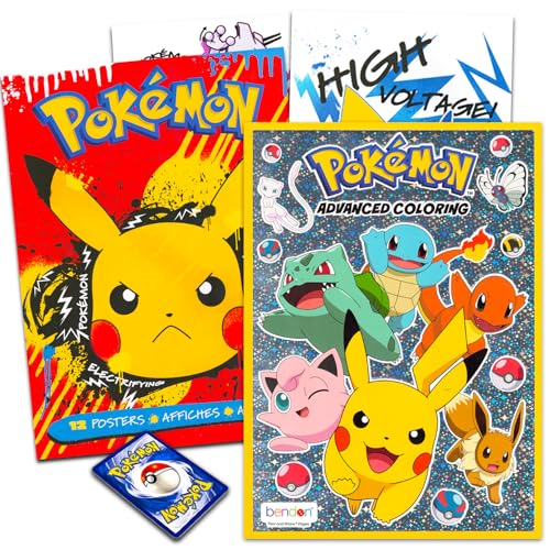 Pokemon Coloring Book for Kids, Teens - Bundle with Pokemon Advanced Coloring Book Plus Pokemon Cards for Boys | Pokemon Coloring Set