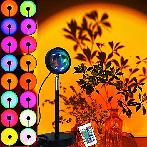 XINJI Sunset Lamp Multiple Colors with Remote, Sunset Projection Lamp 16 Colors, Sunset Light Projector Color Changing, LED Rainbow Sunset Projector Lamp