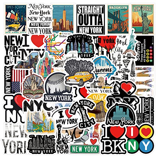 New York Stickers,53 PCS Aesthetic Waterproof Stickers,Vinyl Stickers for Water Bottle,Laptop,Phone,Skateboard Stickers for Teens Girls Kids