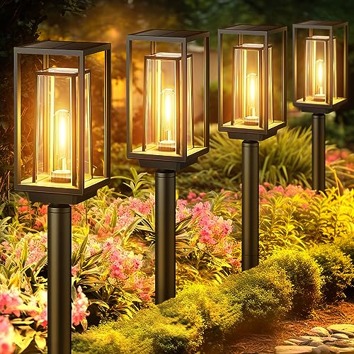 WdtPro Solar Pathway Lights Outdoor, Super Bright Larger Solar Lights Outdoor Waterproof, Over 12 Hours Double-Layer Solar Garden Lights, Auto On/Off Solar Lights for Outside Yard Walkway Driveway