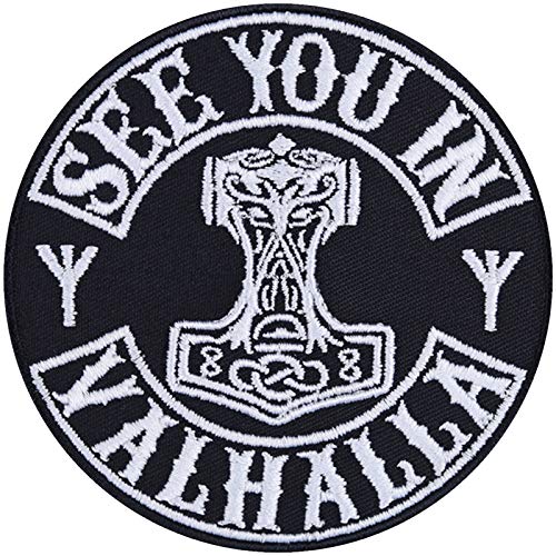 See You in Valhalla - Embroidered Iron on Patches for Bikers, Motorcycle Riders, Vikings Fans | Sew on or Iron on Applique Vikings Patches for All Fabrics | 3.54X3.54 in