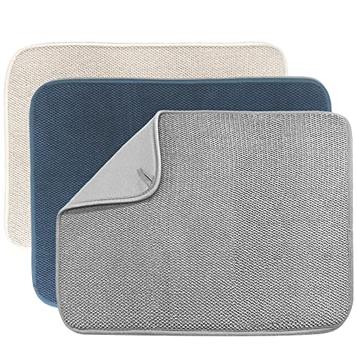 3 Pack Dish Drying Mat,Absorbent Microfiber Dishes Drainer Mats for Kitchen Counter Large Size 20 X 15 Inch,Dish Drying Pad(Beige/Grey/Blue)