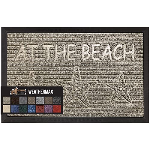 Gorilla Grip 100% Waterproof All-Season WeatherMax Doormat, Durable Natural Rubber, Stain and Fade Resistant, Low Profile, Indoor Outdoor Door Mats, Easy Clean Patio Entrance Mat, 17x29, Sand Beach