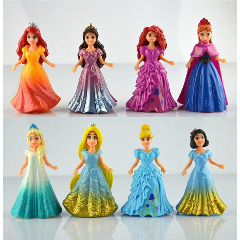 8Pcs/Set Magic Clip Dolls Dress Magiclip Princess Figurines Statue Snow White Elsa Anna PVC Action Figures Kids Toys