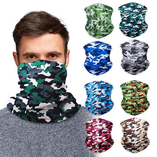 SoJourner Bags Camouflage Neck Gaiter Face Mask Bandana (9 Pack) - Camo Neck Gators Face Coverings for Men & Women I Hunting Gaiter