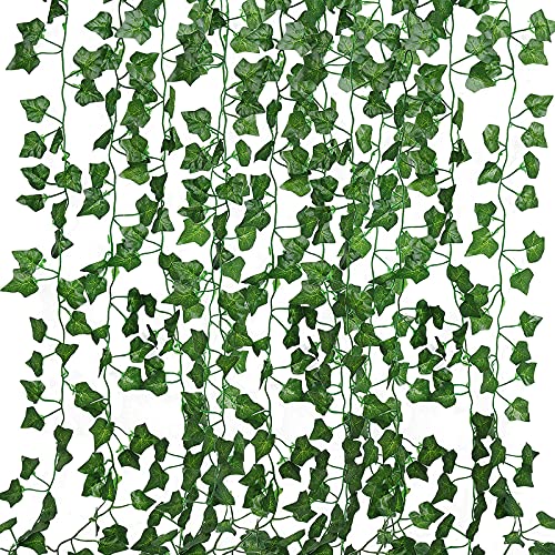RECUTMS 86 FT Artificial Ivy Fake Greenery Leaf Garland Plants Vine Foliage Flowers Hanging for Wedding Party Garden Home Kitchen Office Wall Decoration（12 Pack）