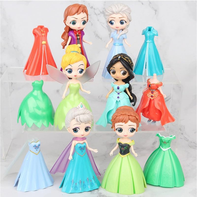 RAMZER 12Pcs/Set 11cm Princess Change Clothes Elsa Anna Tinkerr Bell Jasmine Action Figures PVC Model Toys Doll Gifts