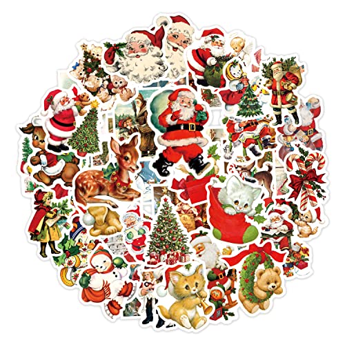K1tpde 50PCS Vintage Christmas Vinyl Stickers, Santa Claus Snowman Sticker Pack for Teens, Waterproof Stickers Decals for Water Bottle, Christmas Gifts Vsco Sticker for Kids, Christmas Party Favors