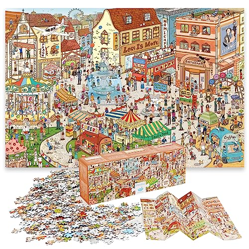 1000 Piece Puzzle for Adults, MOMIBOOK Jigsaw Puzzles of Vintage Village Town, Painting Image Funny Puzzle Gifts for Women, Relieve Stress, Preventing Senile Dementia, Improve Collaboration Skills