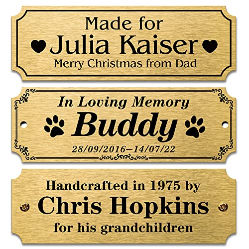Personalized Name Plates, Solid Brass Engraved Plaque, Trophy Plates Engraved, Custom Name Plate with Adhesive Backing or Screws, 3' W x 1' H