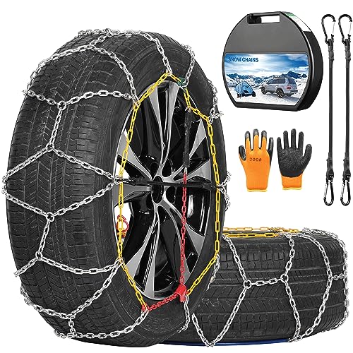 COCO BIRD Snow Chains, Wear-Resistant High Carbon Steel Anti Slip Tire Chain for Passenger Cars, Pickups, and SUVs, Set of 2 (KN90)