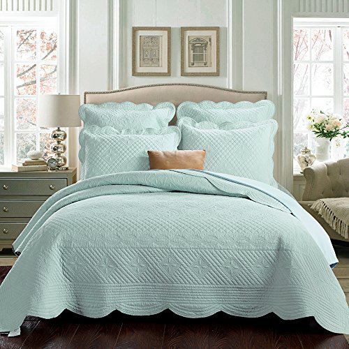 Calla Angel Sage Garden Luxury Pure Cotton Quilt, King, Light Aqua