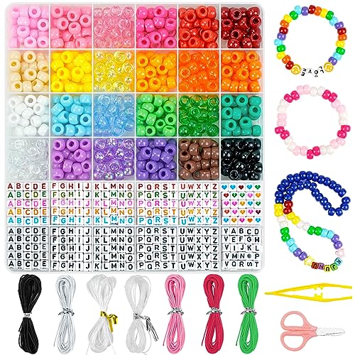 Dowsabel Friendship Bracelet Kit, 24 Colors Bracelet Making Kit Pony Beads for Jewelry Making, Letter Beads Heart Beads for Bracelet Making, Ideal Gifts for Teen Girls Kids Adults