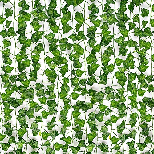 HATOKU 12 Pack Fake Ivy Garland Fake Vines Artificial Ivy, Fake Leaves Greenery Hanging Plants for Wedding Wall Party Room Bedroom Aesthetic Decor, 84 Feet