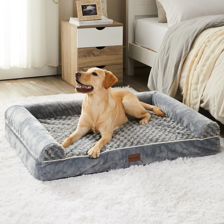BFPETHOME Dog Beds for Large Dogs, Orthopedic Dog Bed for Medium Large Dogs, Egg- Foam Dog Crate Bed (XL(42 * 30 * 7) Inch, Grey)