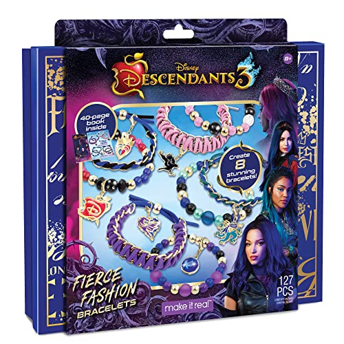 Make It Real - Disney Descendants 3 Fierce Fashion Jewelry - DIY Bead and Charm Bracelet Making Kit - Includes Jewelry Making Supplies, Beads, Charms & Descendants Book