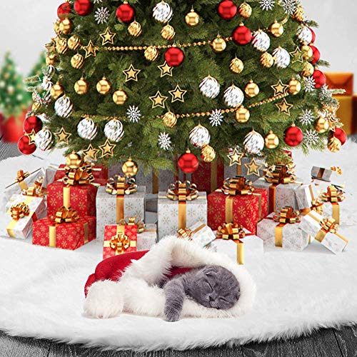 Christmas Tree Skirt - 36 inches White Christmas Tree Skirt, High-End Soft Classic Fluffy Faux Fur Tree Skirt for Xmas Tree Decorations and Ornaments