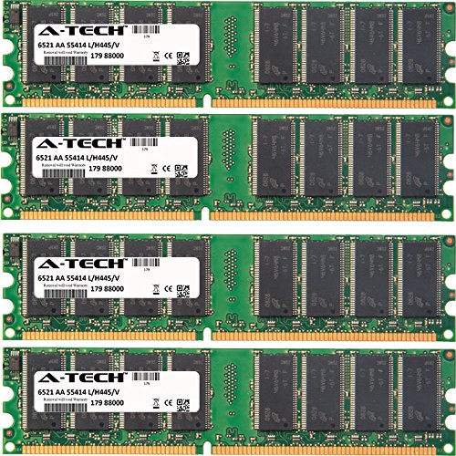 A-Tech 4GB KIT 4X 1GB for Gateway 500 Series 503GR 504GH 504GR 505GR 506GR 507 507GR 508GE 509GE 510 510G 510GB 510S 510X 510XL DIMM DDR Non-ECC PC3200 400MHz RAM Memory