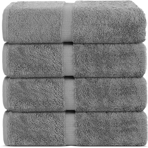 Chakir Turkish Linens 100% Cotton Premium Turkish Towels for Bathroom | 30'' x 60'' Large Bath Towels (4 Piece, Gray)