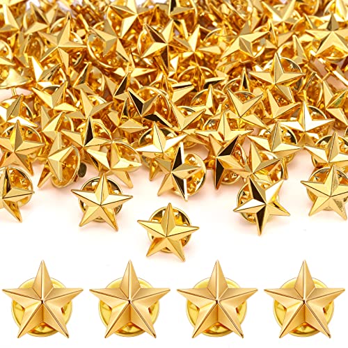 Fumete 100 Pieces Star Badge Lapel Pin Veterans Day Star Pins for Backpacks Star Badge Pins Military Award Pins Labor Day 4th of July Memorial Day Stars Brooches (Gold)