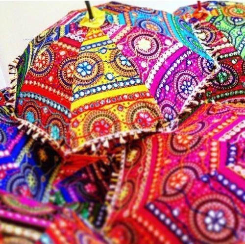 Real Online Seller Marudharafashion Indian Handmade Designer Cotton Fashion Multi Colored Umbrella Embroidery Boho Umbrellas Parasol 10 Pcs Lot