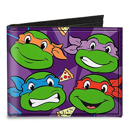 Buckle-Down Canvas Bifold Wallet - Classic TMNT Faces + I 'PIZZA-HEART' TMNT Purple/Pizza