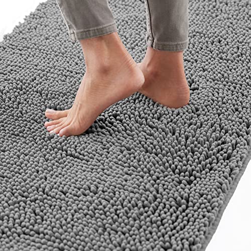 Gorilla Grip Bath Rug 24x17, Thick Soft Absorbent Chenille, Rubber Backing Quick Dry Microfiber Mats, Machine Washable Rugs for Shower Floor, Bathroom Runner Bathmat Accessories Decor, Grey