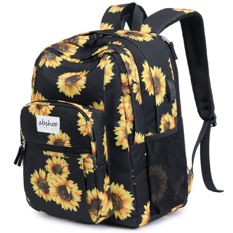 abshoo Classical Basic Women Travel Laptop Backpack School Bookbag for College Teen Girls Backpack with USB Charging Port (USB Sunflower Black)