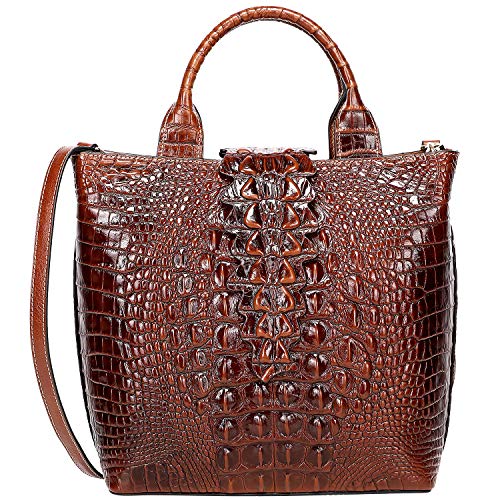 PIJUSHI Designer Top Handle Satchel Handbags for Women Crocodile Handbag and Purse Leather Tote Bags (6061 Brown)