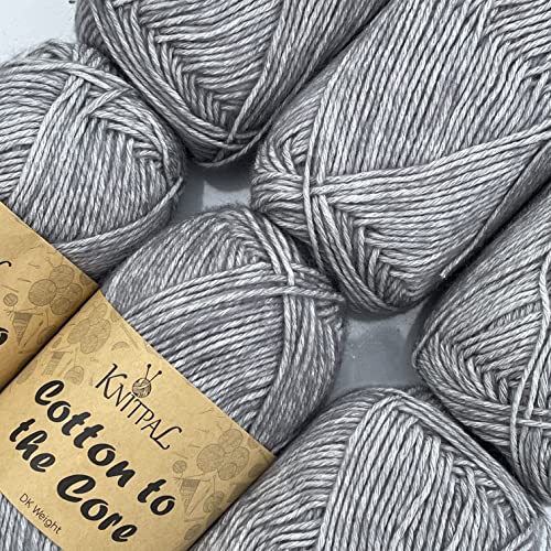 Cotton to The Core Knit & Crochet Yarn, Soft for Babies, (Free Patterns), 6 skeins, 852 yards/300 Grams, Light Worsted Gauge 3, Machine Wash (Dolphin Grey)