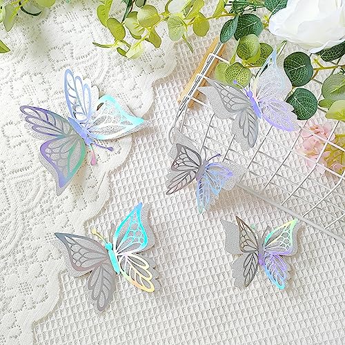 3D Butterfly Stickers for Party Decorations Baby Shower 20 Silver Double Layered Paper Wall Decor Butterflies