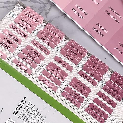 Thinkor Reposition Laminated Bible Tabs, Large Print Pink Stickers, Easy to Read & Apply Bible Tabs for Women and Man