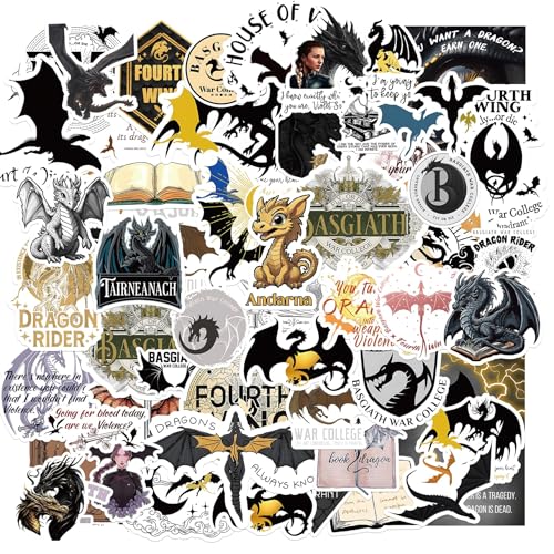 Crymow 100 PCS Fourth Wing Stickers Waterproof Dragon Rider Stickers for Water Bottle Laptop Ipad Phone Skateboard Luggage Helmet, Large Vinyl Stickers for Adults Teens Dragon Book Lovers, Car Decals