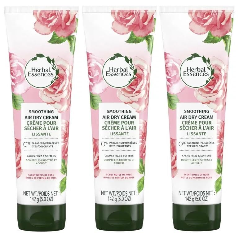 Herbal Essences Smoothing Air Dry Cream for All Hair Types, Calms Frizz and Softens, Scents of Rose, 5 oz (Pack of 3)