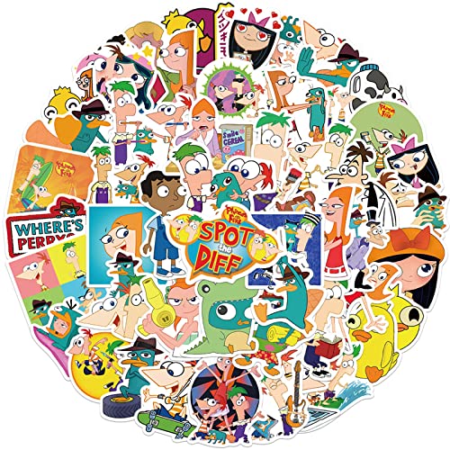 50pcs Phineas and Ferb Cartoon Stickers for Kids, Cute Funny Cartoon Stickers for Laptop Water Bottles Scrapbook Bike Skateboard Luggage Guitar Helmet Bumper