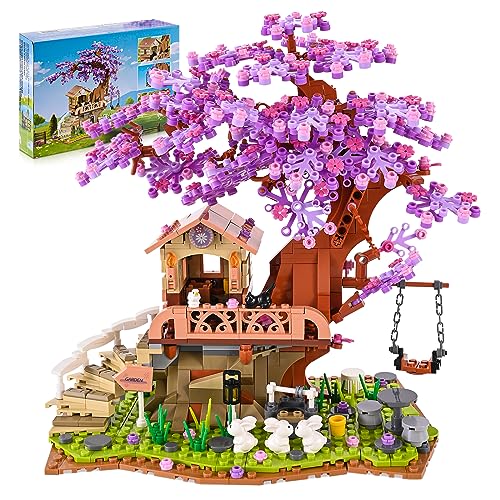 JOJO&Peach Cherry Blossom Garden Building Set with LED Light, Friends Flower House Bonsai Tree Model Sets for Kids, Easter Gift Toy for Girls Boys 8 9 10 12+(841 Pieces)