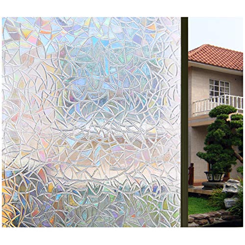 Bloss 3D Window Film Decorative Window Films Stained Glass Film Static Cling Window Film Window Cling No-Glue Heat Control Home Décor, 17.7 by 78.7 Inches
