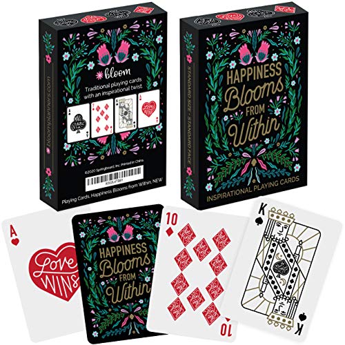 bloom daily planners Standard Playing Card Deck for Women - Pretty & Inspirational Hand-Illustrated Designs - 3.5” x 2.5” - Happiness Blooms from Within