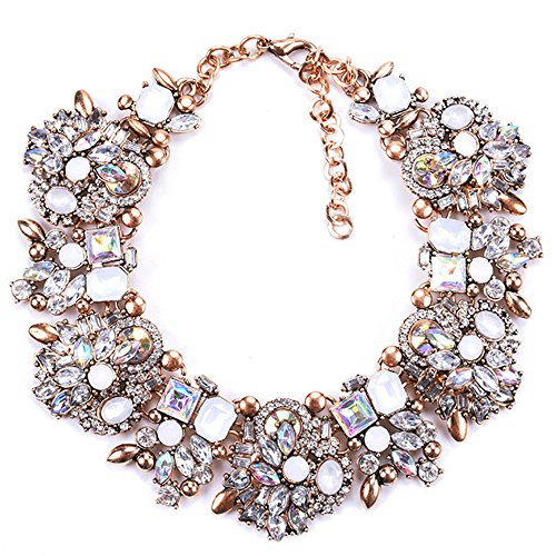 Zthread Bib Statement Necklace Rhinstone Beads Collar Necklace Colorful Crystal Choker Collar Necklace Women Fashion Jewelry Necklace (White)